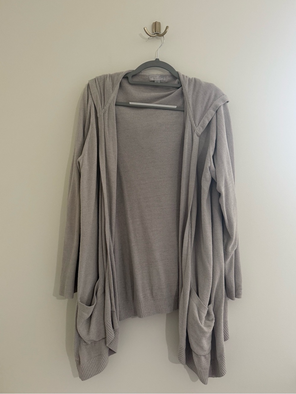 Barefoot Dreams Light Gray/Taupe Draped Hooded Cardigan